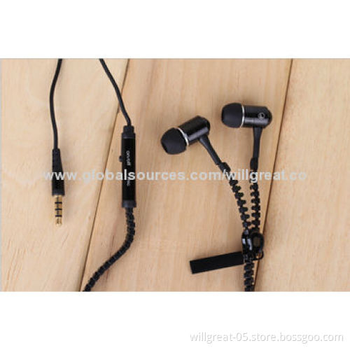 In-ear Zipper Style Earphones for iPhone, iPod, Mobile Phones, MP3 Players